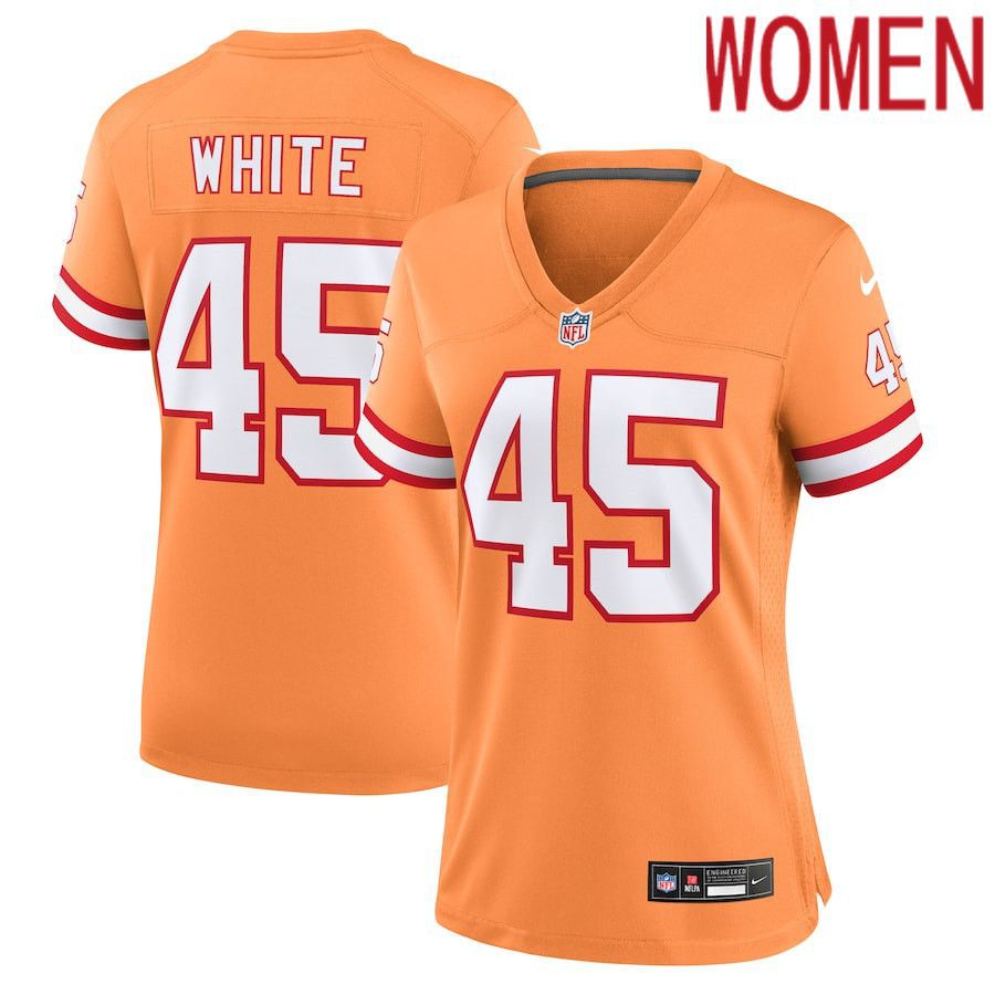 Women Tampa Bay Buccaneers #45 Devin White Nike Orange Throwback Game NFL Jersey